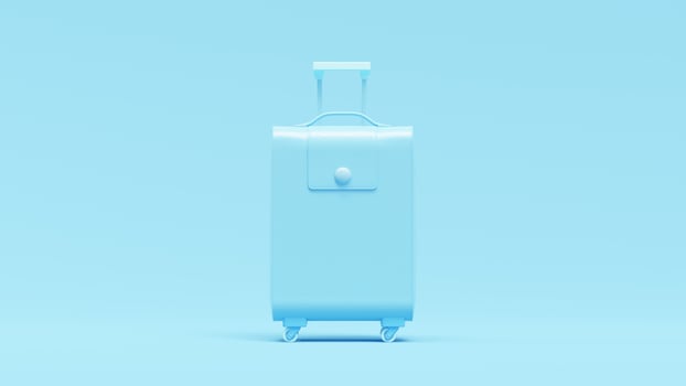 Minimal concept. blue leather suitcase on blue background. photo
