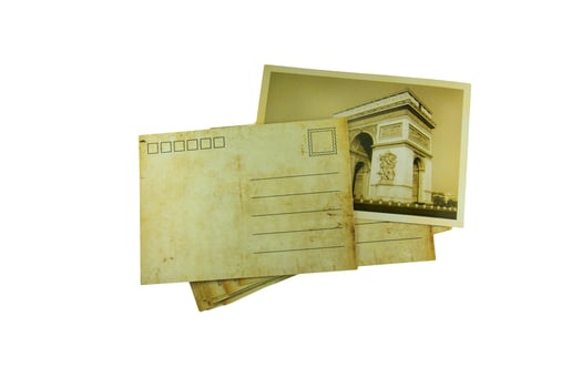 old postcard on white background photo
