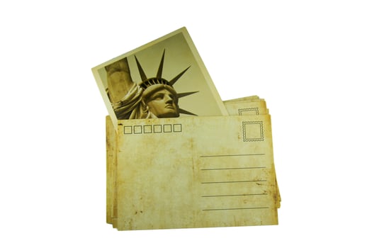 old postcard on white background photo