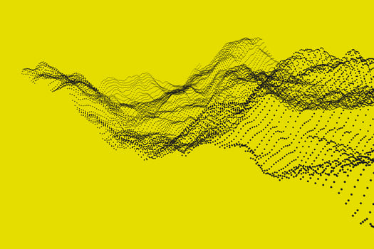 Abstract science and technology 3d rendering. Dynamic particle mesh on yellow background photo