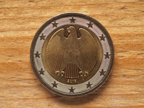 2 Euro coin showing federal eagle, currency of Germany, EU photo
