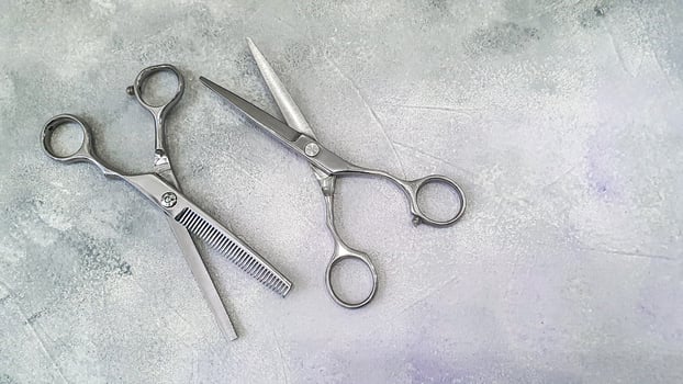 Special hairdressing scissors and comb. Professional equipment. photo