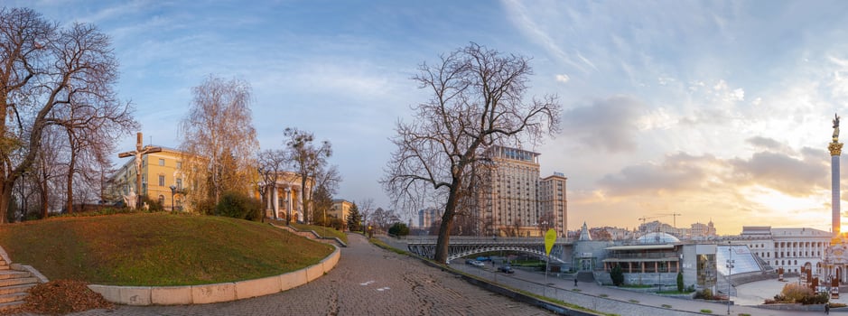 Downtown of city center near the Independence Square and Khreshchatyk Street in the evening. photo