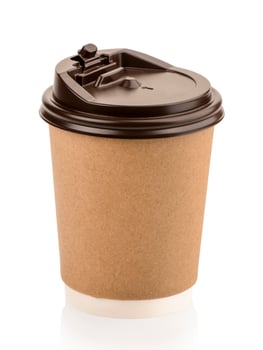Paper coffee cups with plastic lids isolated on white background photo