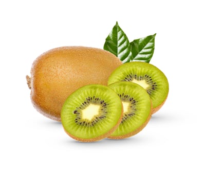 Fresh Kiwi fruit with leaves isolated on white background photo
