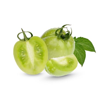 Fresh green tomatoes with leaves on white background photo
