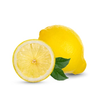 Fresh lemon with leaves isolated on white background photo
