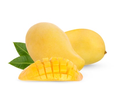 King of fruits, Mango fruit and sliced with leaves isolated on white background photo