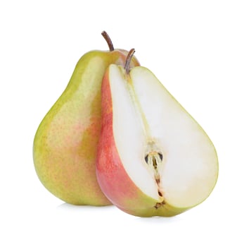 Ripe pears and half  pear fruit isolated on white background photo
