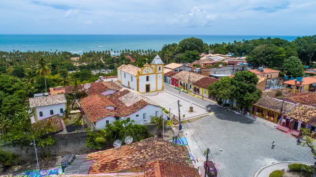 aerial view of the church Nossa Senhora da Ajuda, in the historic center of the municipality of Arraial d'Ajuda, in the south of Bahia. photo