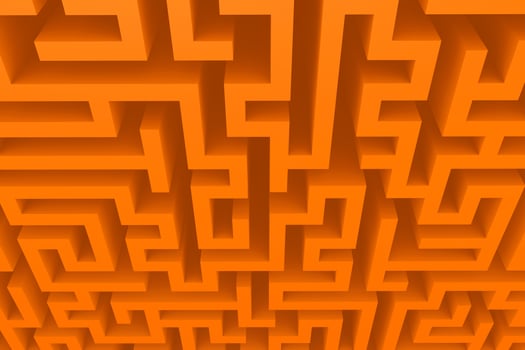 Orange maze pattern background with isometric labyrinth for mobile lock screen, poster, or wallpaper. Abstract 3d illustration photo