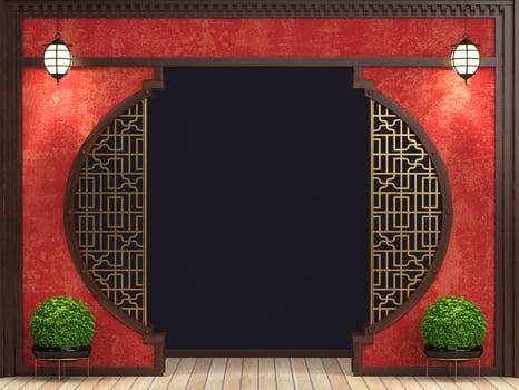 Red and gold east asian wall partition photo