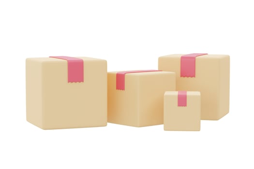 Parcel boxes isolated on white background, shopping and delivery object collection, 3d rendering. photo