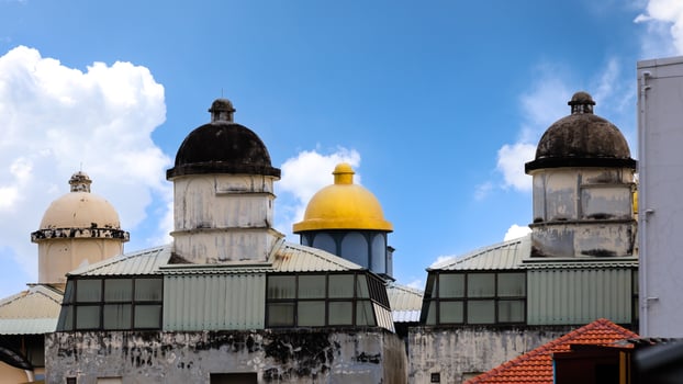 Group of four top domes on colorful old traditional mosque. photo