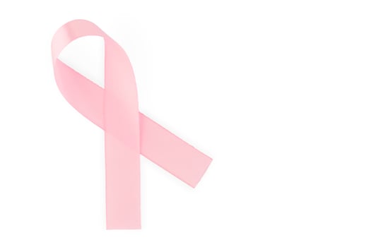 Pink ribbon, symbol of social awareness, isolated on white background, top view. World Cancer Day. copy space. photo