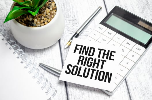 Text Find The Right Solution Written words on paper notebook . workplace. Business concept. photo