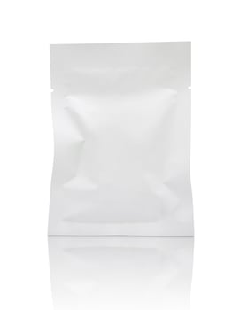 Blank white foil bag packaging isolated on white background with clipping path photo