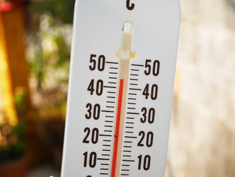 Closeup thermometer showing temperature in degrees Celsius photo