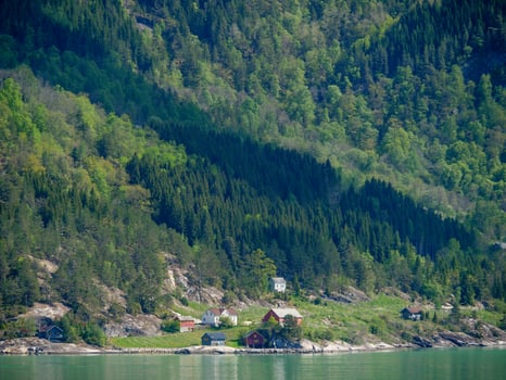 The small village Eidfjord in the norwegian Hardangerfjord photo