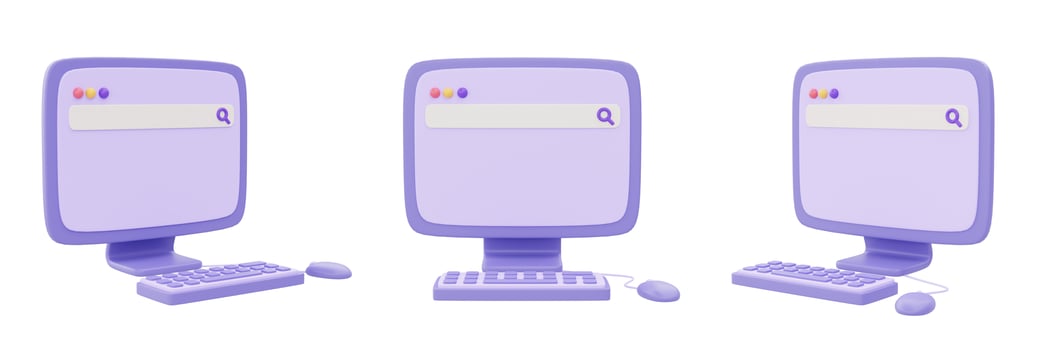 Set of purple computer isolated on white background, Online shopping concept object collection, 3d rendering. photo