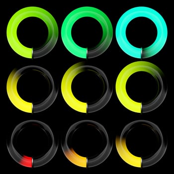 3d illustration round control panel icon. High risk concept on measuring instruments. Efficiency scale photo