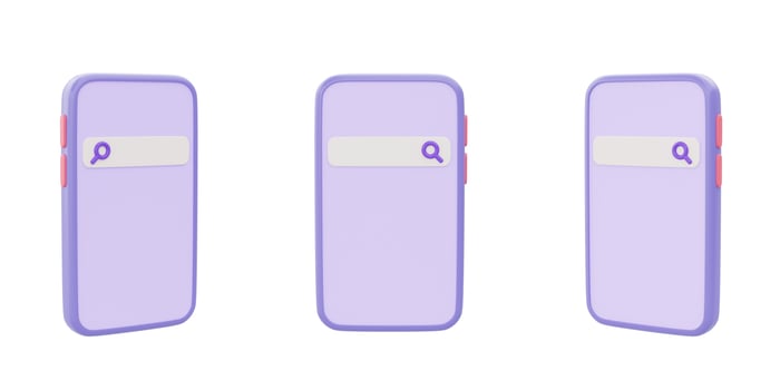 Set of purple smartphone isolated on white background, Online shopping concept object collection, 3d rendering. photo