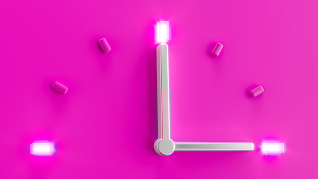 Pink 3d Clock Time 3 o Clock pm am Silver needle backlit dial light 3d illustration photo