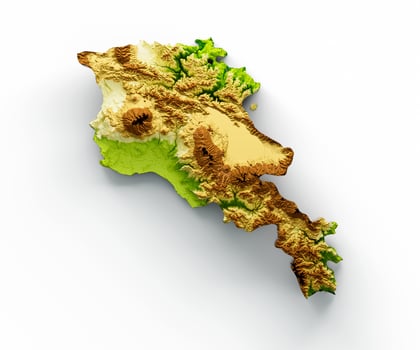 Armenia Map Shaded relief Color Height map on the sea Blue Background 3d illustration photo
