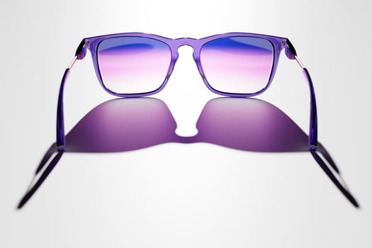 3d illustration of purple  hipster sunglasses on isolated background photo