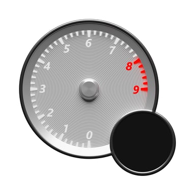 3D illustration close up light car panel, digital bright tachometer on white isolated background photo
