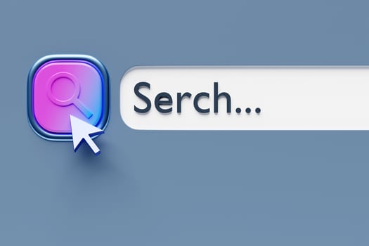 3D illustration, Search bar design element on a gray background. Search bar for website and user interface, mobile applications. photo