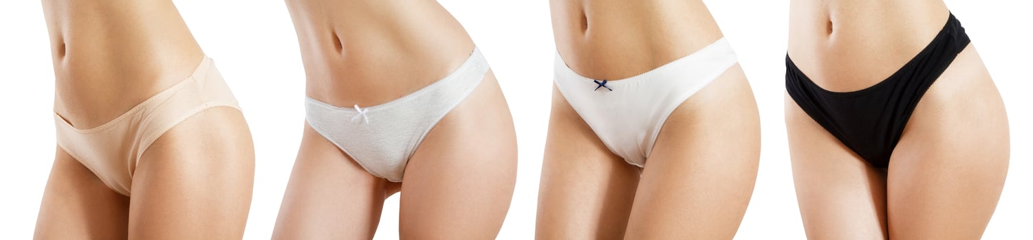 Women's panties on a woman's body. Panties set. female panties mockup isolated photo