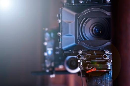 Viewfinder movie camerah,film crew production, behind the scenes background.soft focus. photo