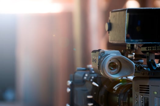 Viewfinder movie camerah,film crew production, behind the scenes background.soft focus. photo