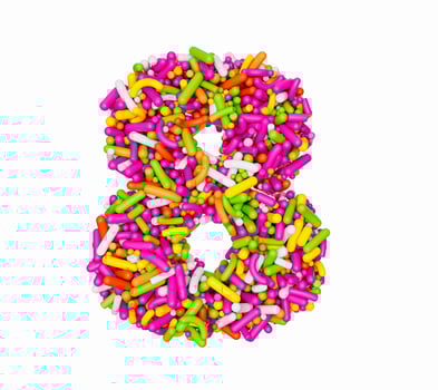 Digit 8 made of Colorful Sprinkles Numeric Eight Number Rainbow sprinkles 3d illustration photo