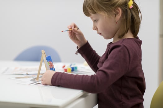 little girl painting on canvas photo