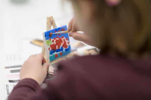 little girl painting on canvas photo