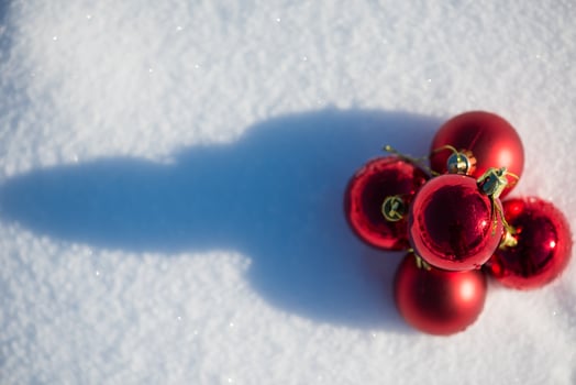 red christmas ball in fresh snow photo