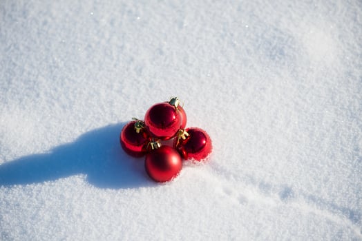 red christmas ball in fresh snow photo