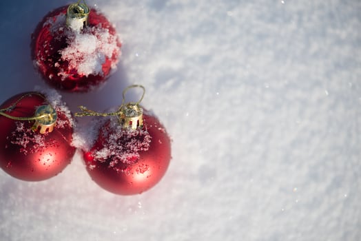 red christmas ball in fresh snow photo