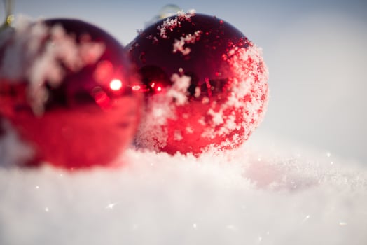 red christmas ball in fresh snow photo