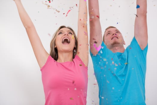 romantic young  couple celebrating  party with confetti photo