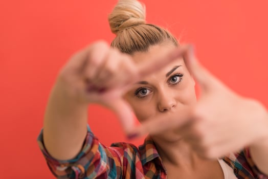 young woman over color background photo
