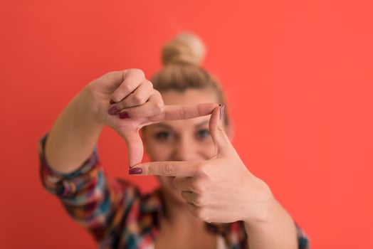 young woman over color background photo