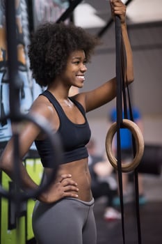 portrait of black women after workout dipping exercise photo