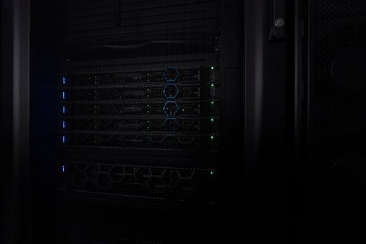 Data Center With Multiple Rows of Fully Operational Server Racks. Modern Telecommunications, Cloud Computing, Artificial Intelligence, Database, Supercomputer Technology Concept. photo
