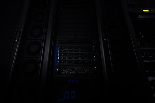 Data Center With Multiple Rows of Fully Operational Server Racks. Modern Telecommunications, Cloud Computing, Artificial Intelligence, Database, Supercomputer Technology Concept. photo