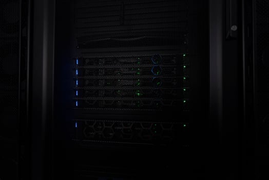 Data Center With Multiple Rows of Fully Operational Server Racks. Modern Telecommunications, Cloud Computing, Artificial Intelligence, Database, Supercomputer Technology Concept. photo