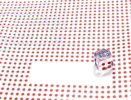 empty space for write and gambling dice on red dotted background photo