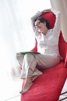 woman using tablet pc photo